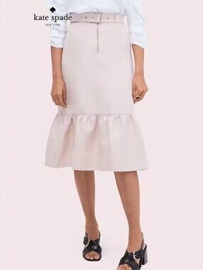 Kate Spade Belted Linen Flounce Skirt Beige Size 8